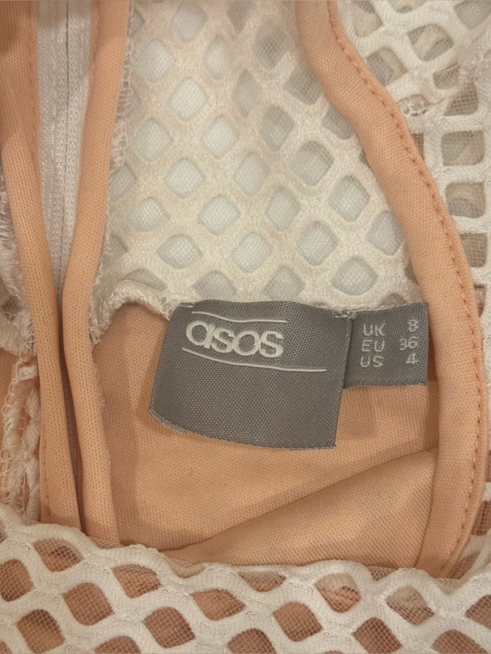 ASOS White Grid Mesh Ruffle Mini Dress US 4 Peach Lining Fairy Boho Graduation - Picture 3 of 9